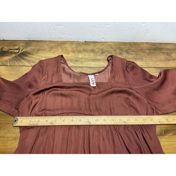 DOLAN By Anthropologie Cherie Babydoll Silky Rushed Bohemian Top Size L Rust - Picture 7 of 8